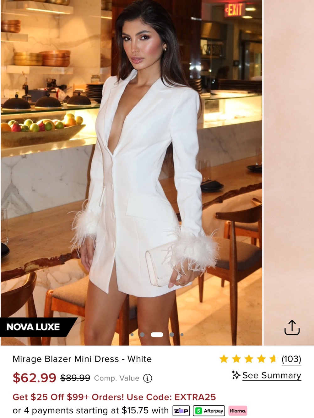Fashion Nova White Feather Cuff Blazer Mini Dress - Picture 1 of 6